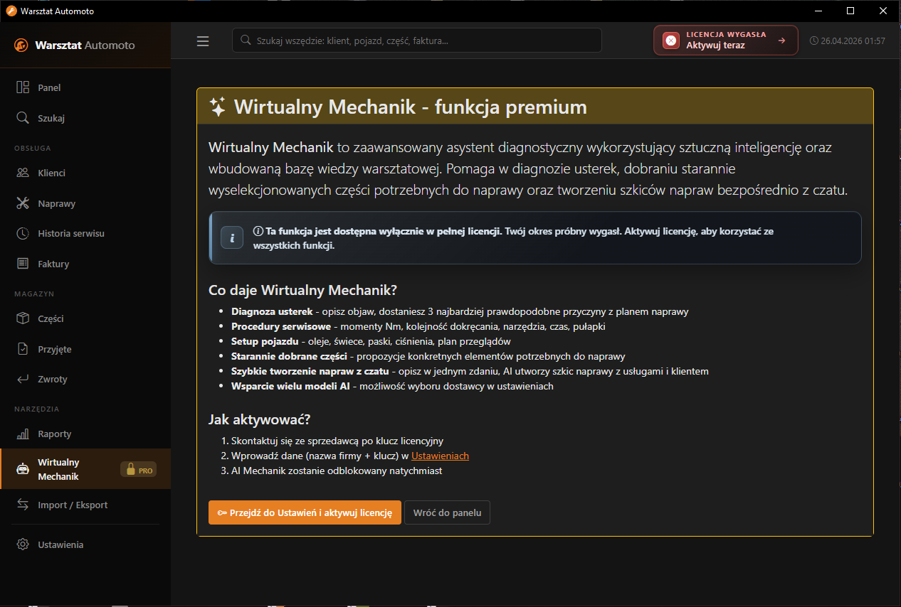 Wirtualny Mechanik - zablokowany ekran premium
